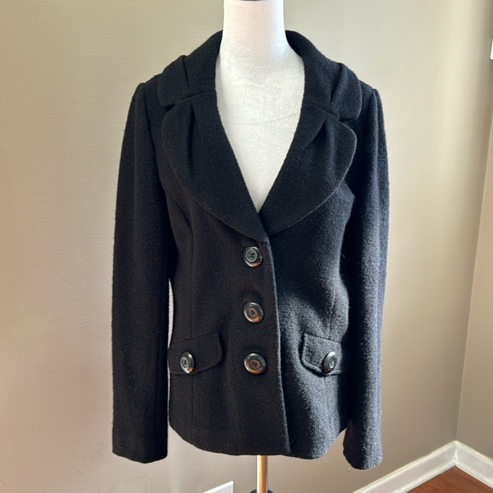 Classiques Entier‎ 100% Merino Wool Black Pea Coat Jacket Size L